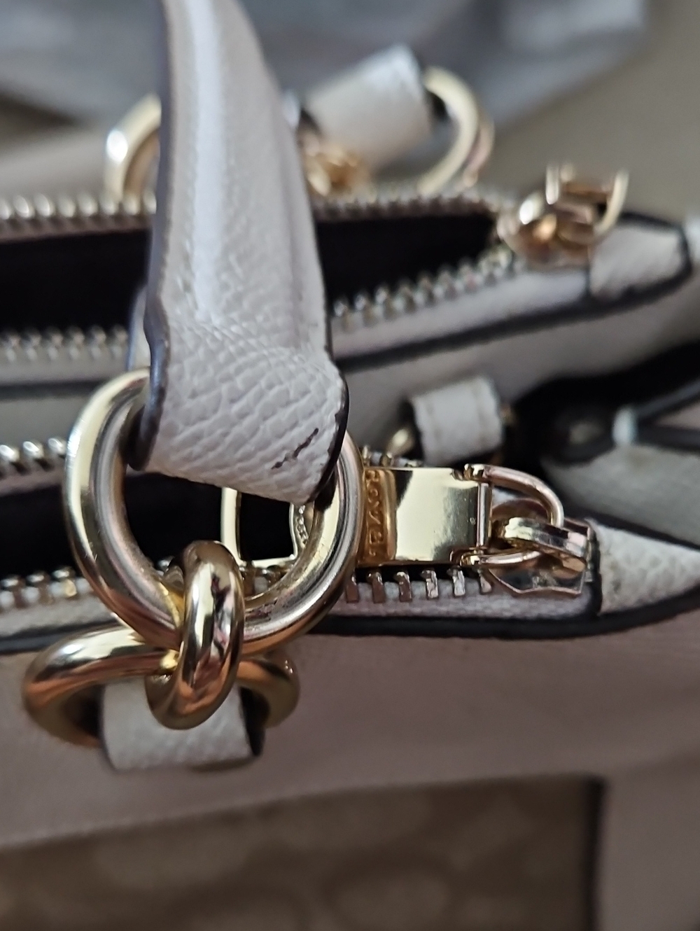Coach Two-Tone Signature Satchel in Beige and Cream - Picture 11 of 12
